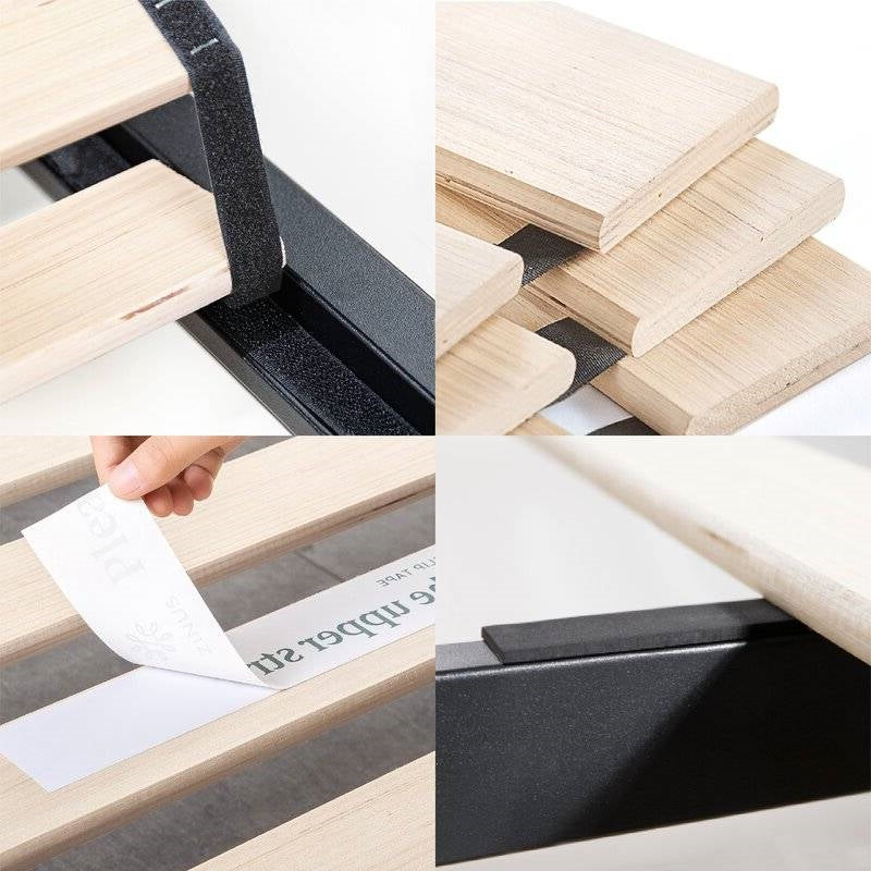 Base de cama plataforma de metal negro Queen con listones de madera - 317,5 kg de capacidad de peso