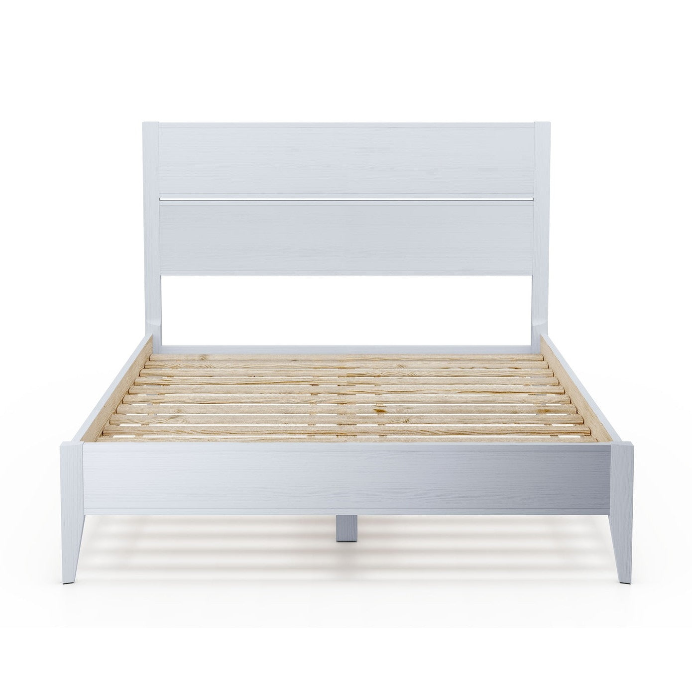 Cama Queen Size con Plataforma de Listones Rústica Blanca Estilo Mid-Century
