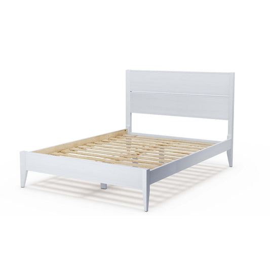 Queen Size Rustic White Mid Century Slatted Platform Bed - Tampa Home & Garden Store
