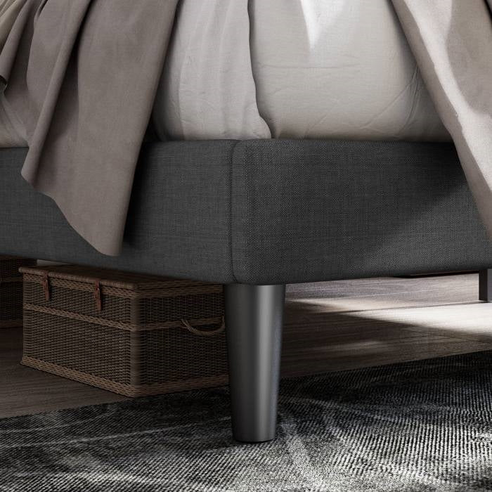 Cama con plataforma tapizada en lino gris oscuro Queen con cabecero capitoné