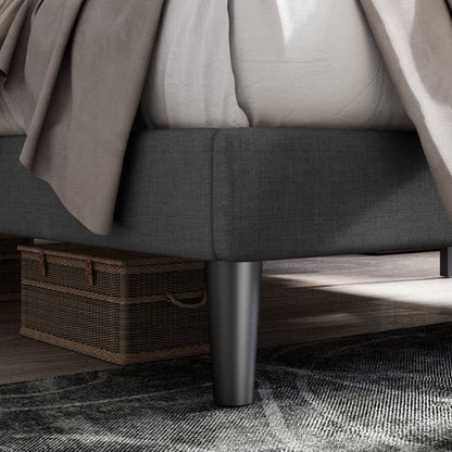Cama con plataforma tapizada en lino gris oscuro Queen con cabecero capitoné