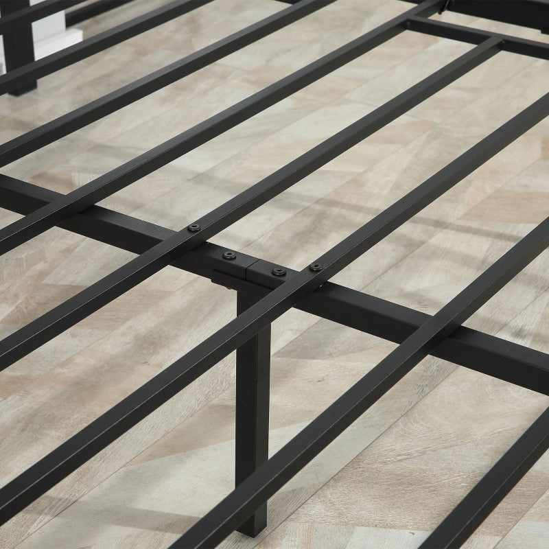 Cama Plataforma Queen Size de Metal y Madera Estilo Rústico con Cabecero y Pie de Cama