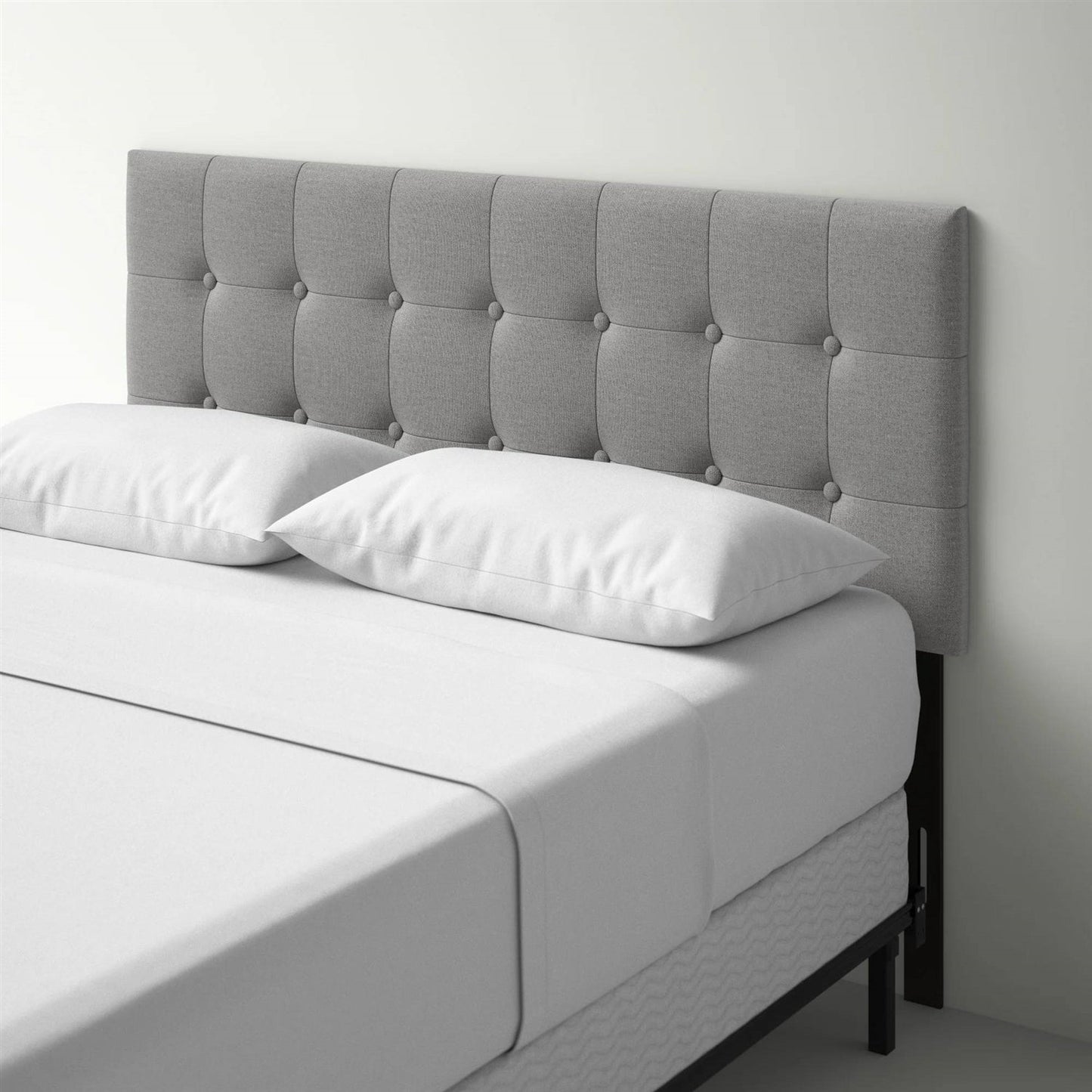 Cabecero de cama Queen moderno clásico con botones tapizado en tela gris