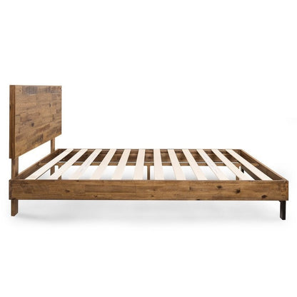 Cama Plataforma Rústica de Pino de Perfil Bajo con Láminas, Tamaño Queen
