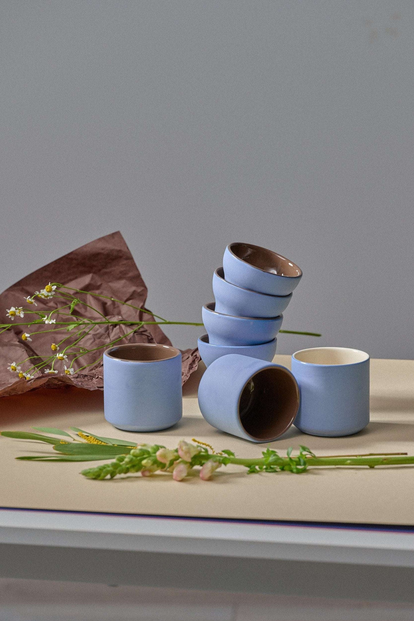 Handmade Porcelain Coffee Cup In Blue And Brown