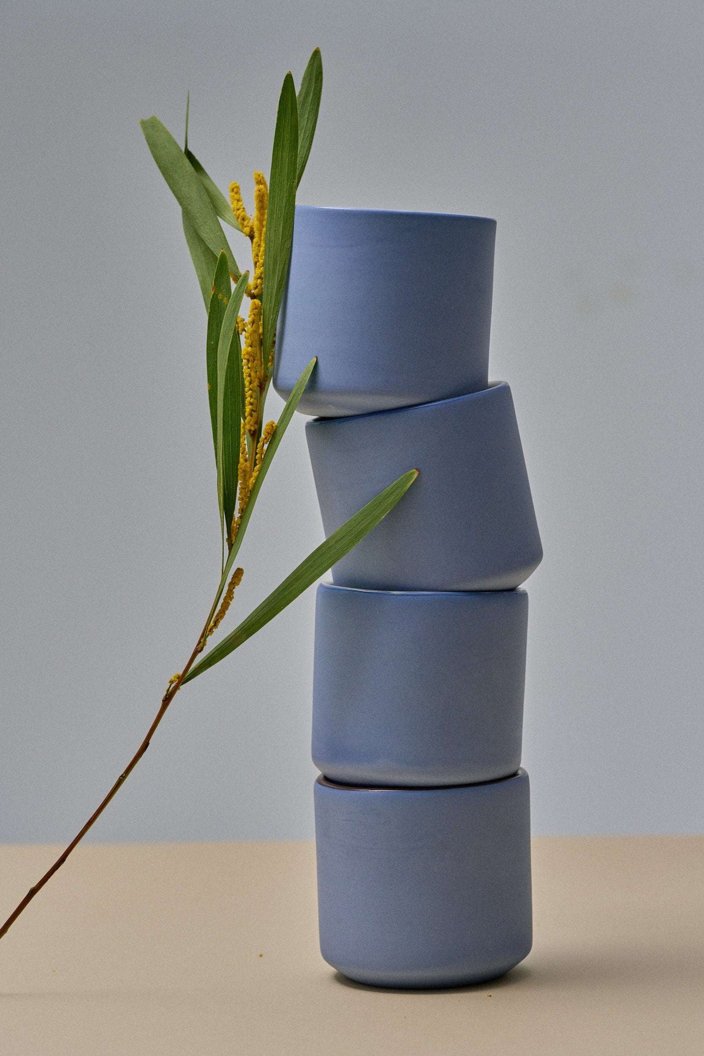 Handmade Porcelain Cup in Forget Me Not and Brown