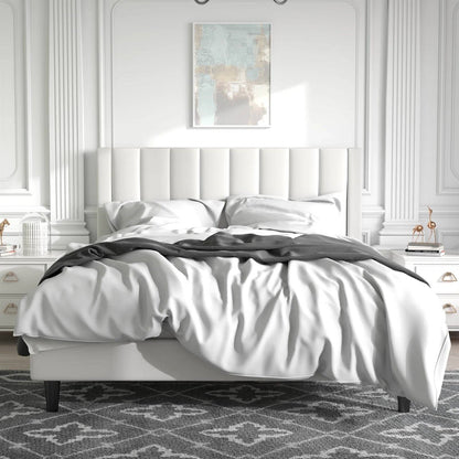 Base de cama tapizada de terciopelo blanco tamaño Queen con cabecero