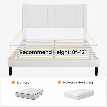 Base de cama tapizada de terciopelo blanco tamaño Queen con cabecero