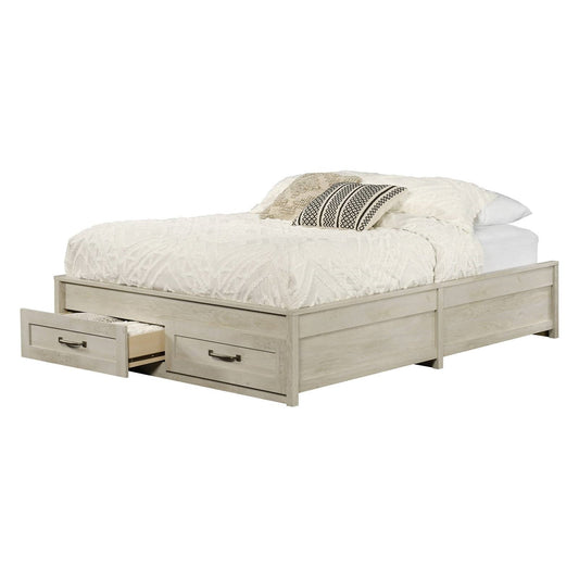 Queen Farmhome Platform Bed with Storage Drawers in Off-White Wood Finish - Tampa Home & Garden Store