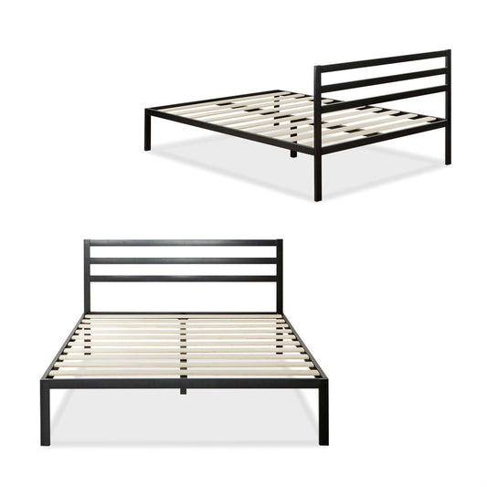 Queen Metal Platform Bed Frame with Headboard and Wood Slats - Tampa Home & Garden Store