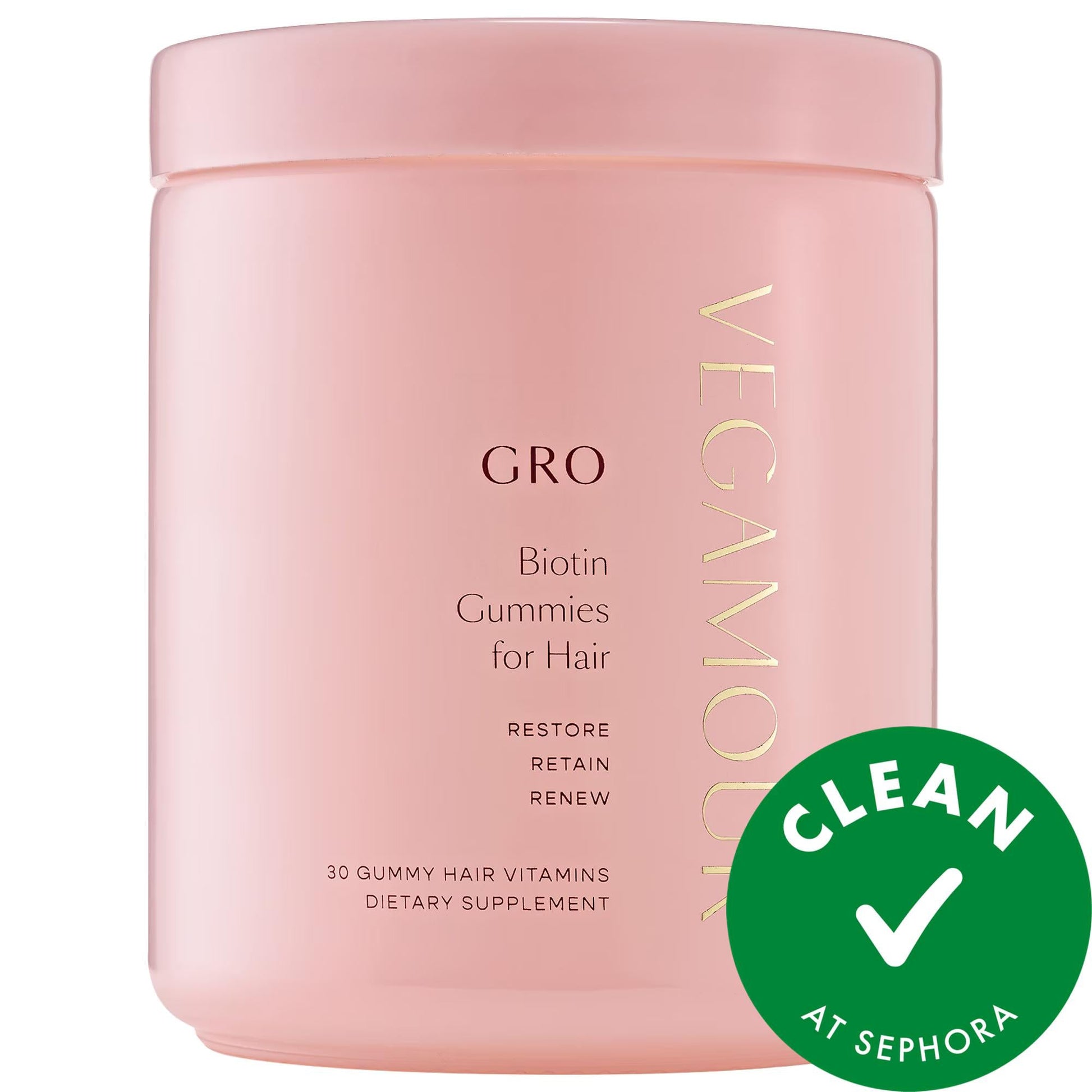 GRO Biotin Gummies pink plastic bottle by Beauty Care Bag vegan hair supplement, 30 gummies on Tampa Home & Garden Store