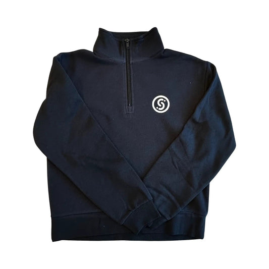 Women's Courtside Quarter-Zip Hoodie by Slyce Sport in black with front logo, activewear on Tampa Home & Garden Store
