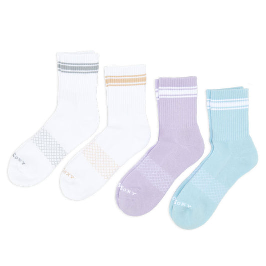 DeadSoxy Women's Quarter Crew Socks 4-pack pastel athletic socks with striped cuffs on Tampa Home & Garden Store