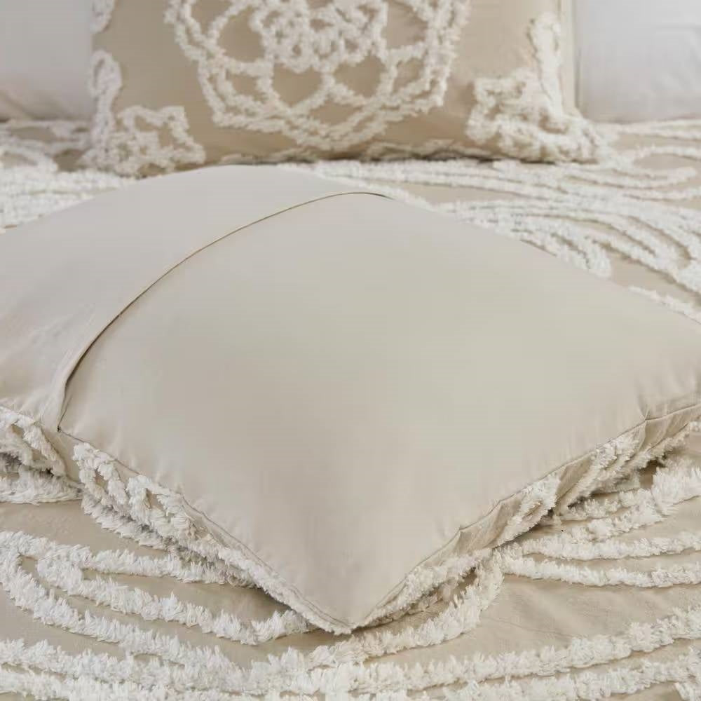 Queen 100-Percent Cotton Chenille Bedspread with Fringe Hem in Khaki Taupe Beige - Tampa Home & Garden Store