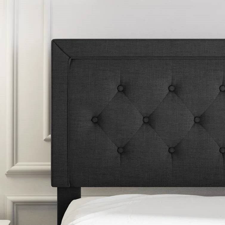 Queen Black Linen Upholstered Platform Bed Frame with Button-Tufted Headboard - Tampa Home & Garden Store