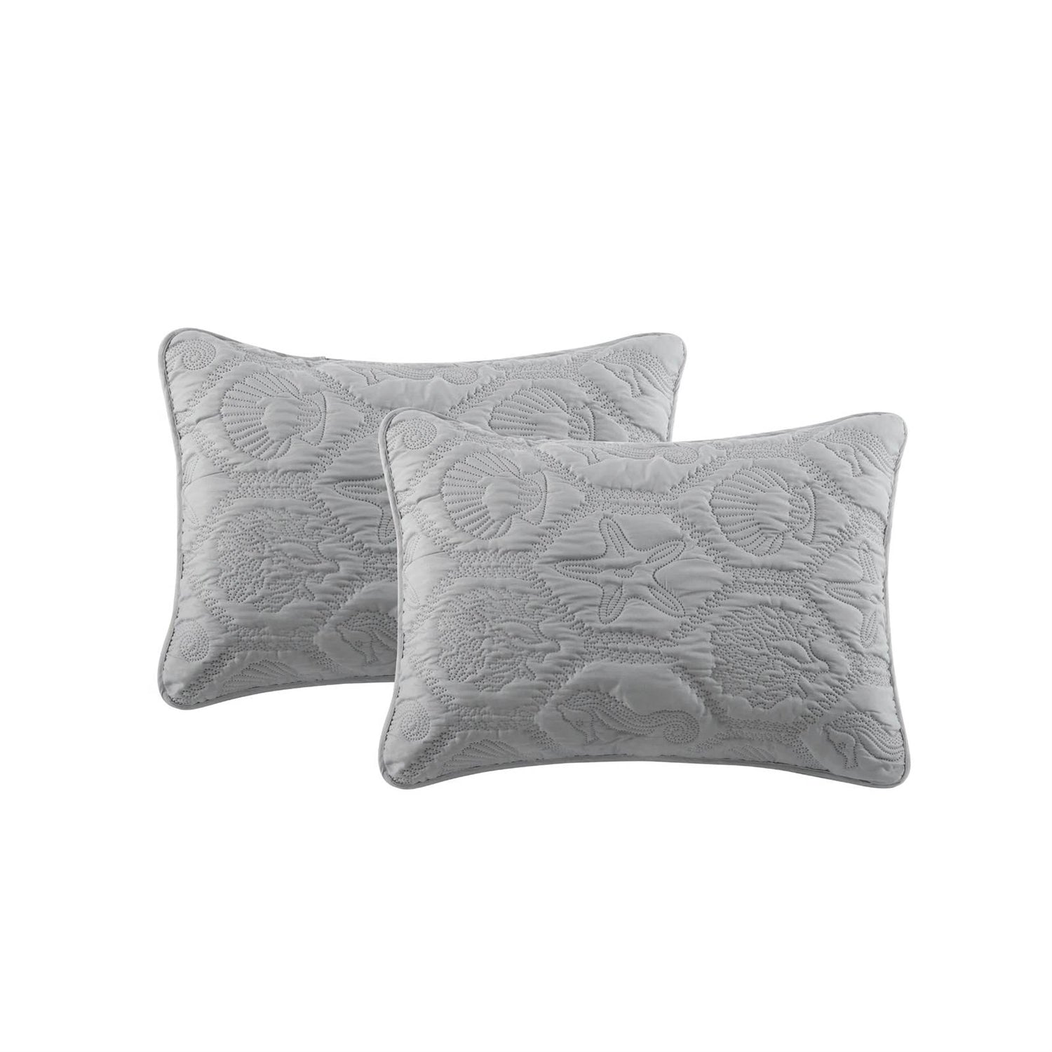 Queen Coastal Beach Embossed Starfish Seashell Seahorse Grey 3-Piece Quilt Set - Tampa Home & Garden Store