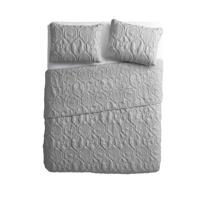 Queen Coastal Beach Embossed Starfish Seashell Seahorse Grey 3-Piece Quilt Set - Tampa Home & Garden Store