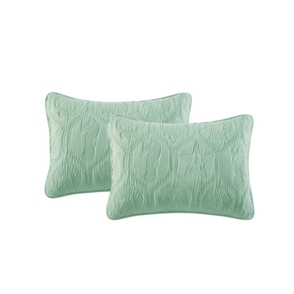 Queen Coastal Beach Starfish Seashell Seahorse Light Green Teal Quilt Set - Tampa Home & Garden Store