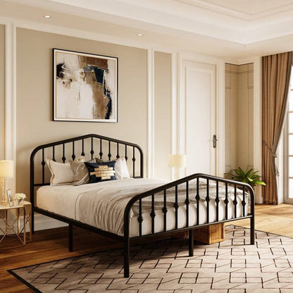 Queen Farmhouse Spindle Black Metal Platform Bed Frame with Headboard Footboard - Tampa Home & Garden Store