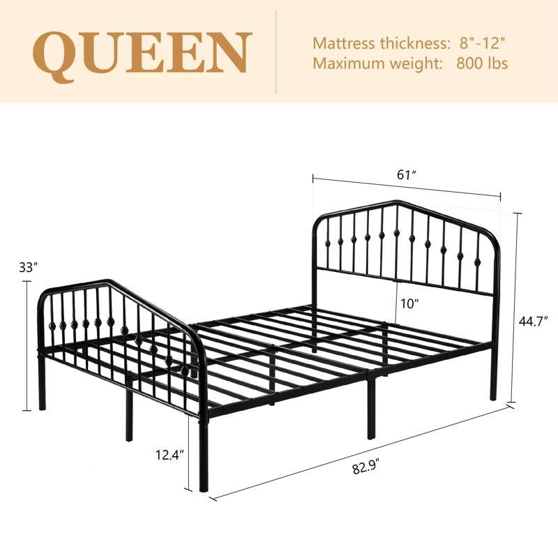 Queen Farmhouse Spindle Black Metal Platform Bed Frame with Headboard Footboard - Tampa Home & Garden Store