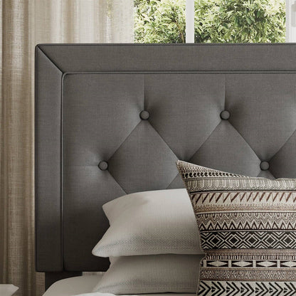 Queen Grey Linen Upholstered Platform Bed Frame with Button-Tufted Headboard - Tampa Home & Garden Store