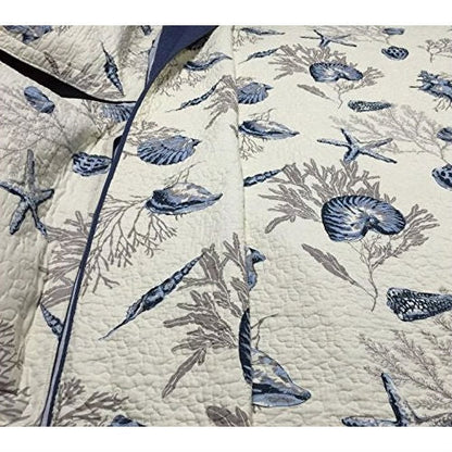 Queen size 100-Percent Cotton 3-Piece Bedspread Quilt Set Ocean Beach Sea Shells Marine Starfish - Tampa Home & Garden Store