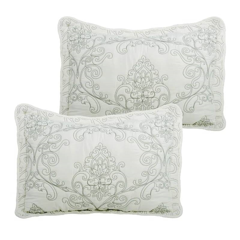 Queen size Antique White Damask Embroidered 4 Piece Oversized Bedspread Set - Tampa Home & Garden Store