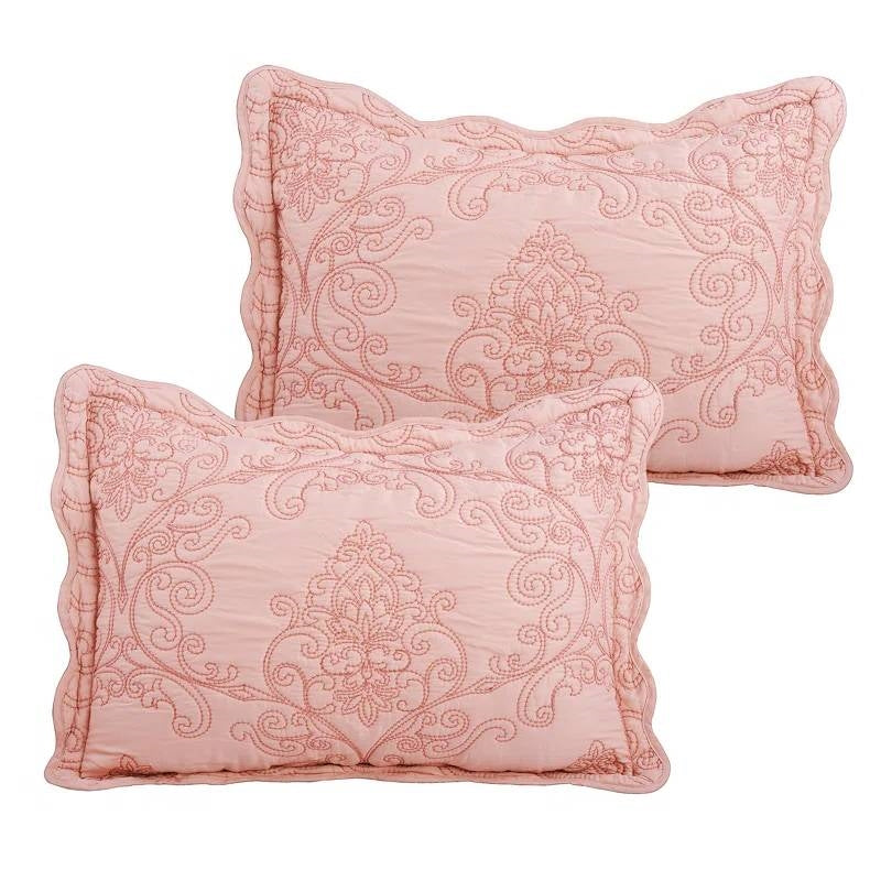 Queen size Dusty Pink Damask Embroidered 4 Piece Oversized Bedspread Set - Tampa Home & Garden Store