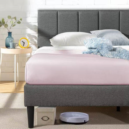 Queen size Grey Upholstered Platform Bed Frame with Padded Headboard - Tampa Home & Garden Store