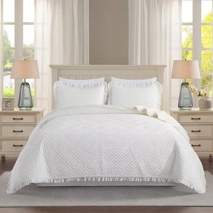 Queen size Ivory White Velvet Microfiber Polyester Reversible 3-Piece Quilt Set - Tampa Home & Garden Store