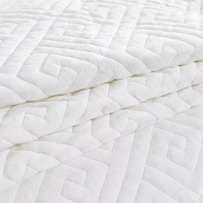 Queen size Ivory White Velvet Microfiber Polyester Reversible 3-Piece Quilt Set - Tampa Home & Garden Store
