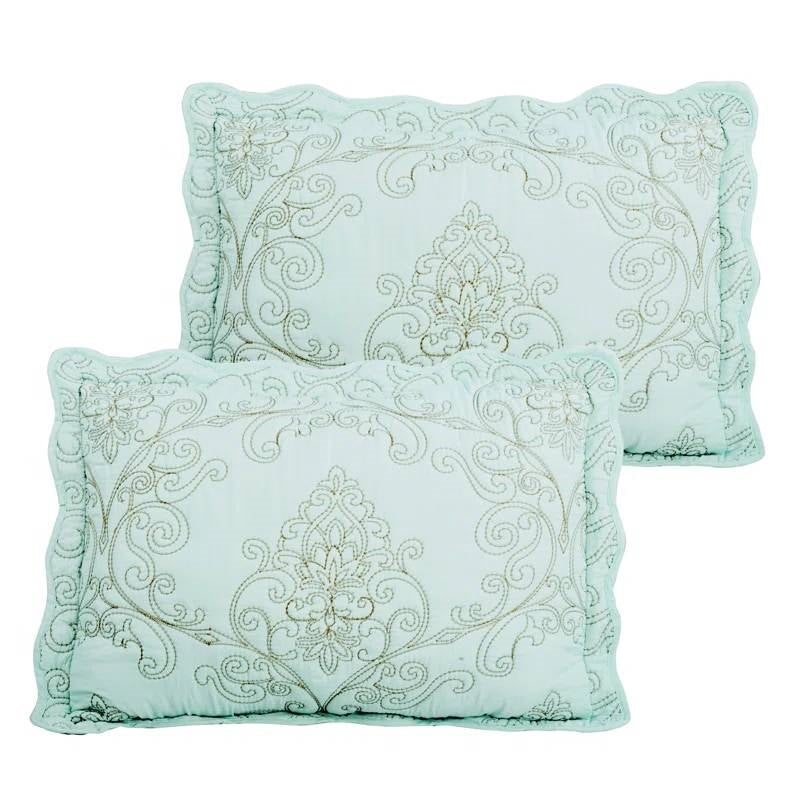 Queen size Light Blue Damask Embroidered 4 Piece Oversized Bedspread Set - Tampa Home & Garden Store