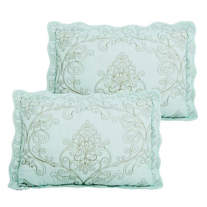 Queen size Light Blue Damask Embroidered 4 Piece Oversized Bedspread Set - Tampa Home & Garden Store