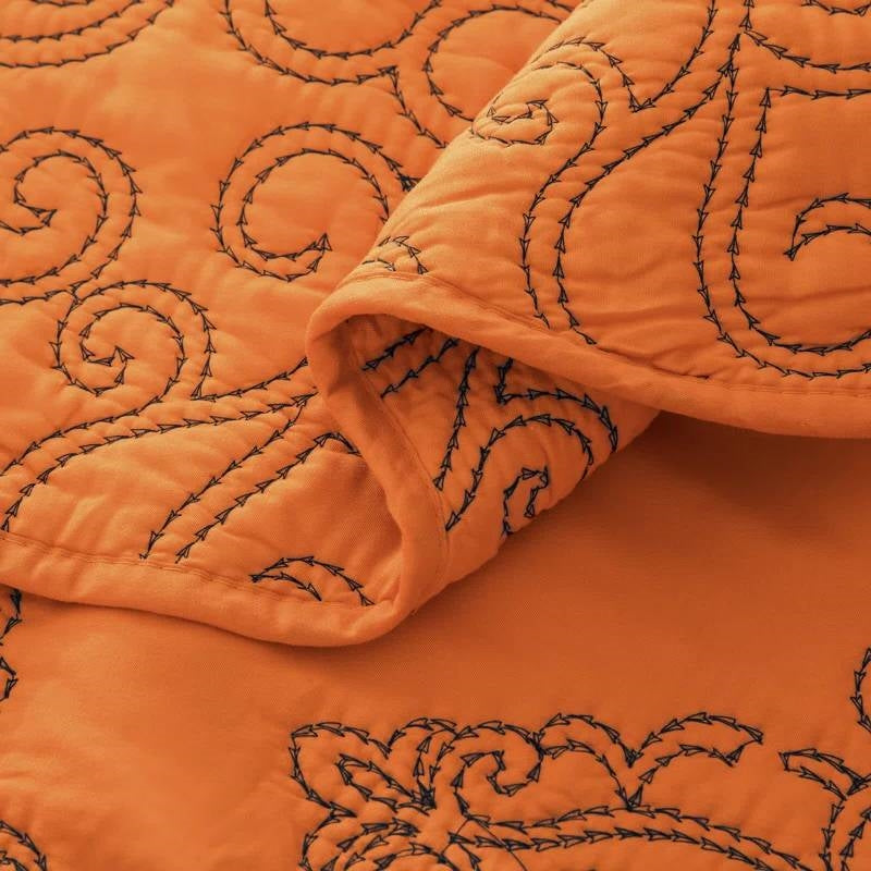 Queen size Orange Nectarine Damask Embroidered 4 Piece Oversized Bedspread Set - Tampa Home & Garden Store