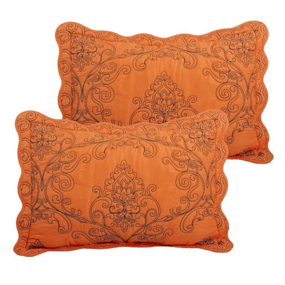 Queen size Orange Nectarine Damask Embroidered 4 Piece Oversized Bedspread Set - Tampa Home & Garden Store