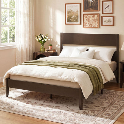 Queen bed frame with headboard, dark brown finish, solid wood legs DirectDeals on Tampa Home & Garden Store