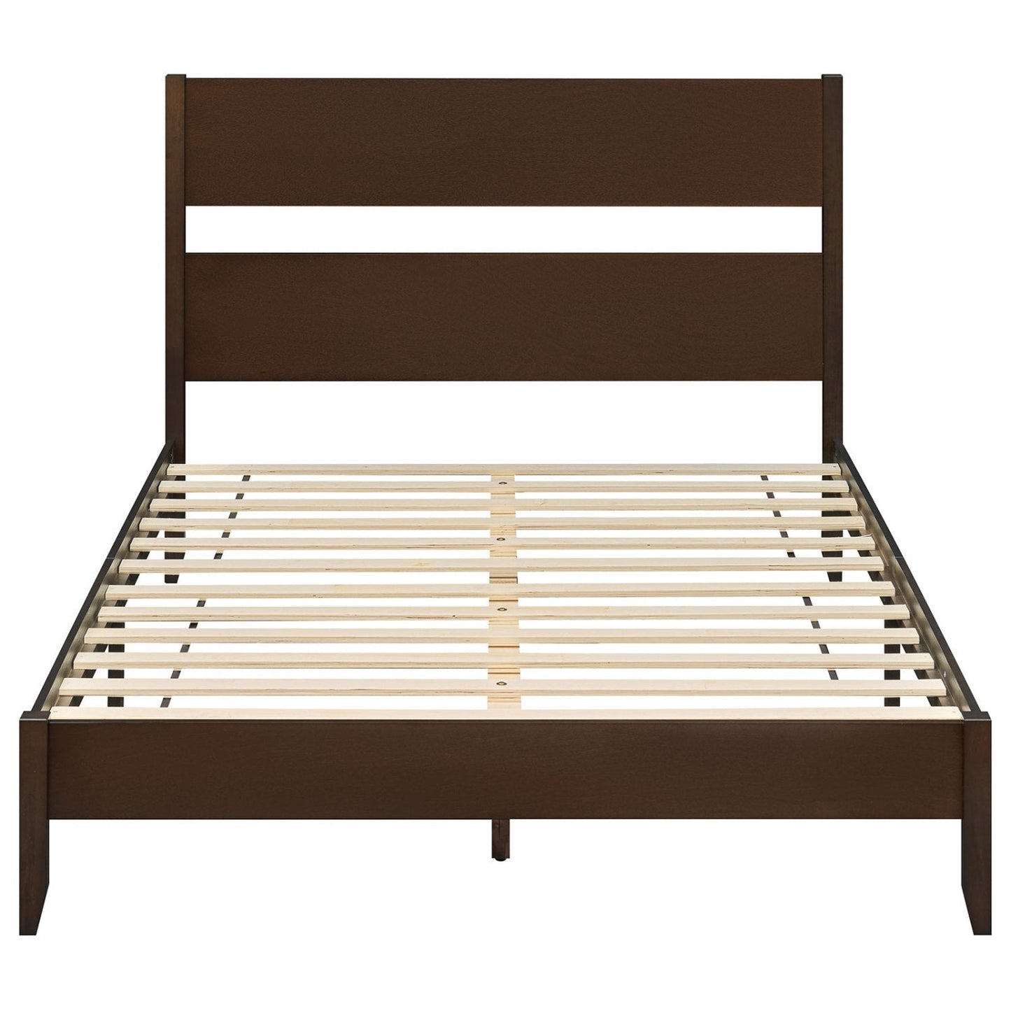 Queen Bed Frame with Headboard and Solid Wood Legs in dark brown with slatted foundation on Tampa Home & Garden Store