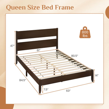 Queen Bed Frame with Headboard and Solid Wood Legs in dark brown by DirectDeals, slatted base on Tampa Home & Garden Store