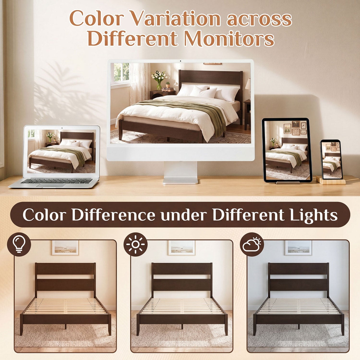 Queen Bed Frame with Headboard and Solid Wood Legs by DirectDeals, dark brown wood finish on Tampa Home & Garden Store