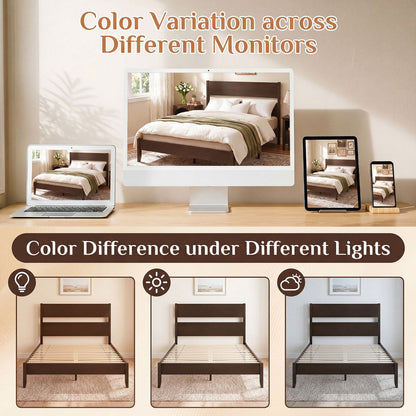 Queen Bed Frame with Headboard and Solid Wood Legs by DirectDeals, dark brown wood finish on Tampa Home & Garden Store