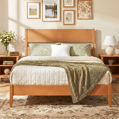 Queen bed frame with headboard and solid wood legs by DirectDeals, two nightstands on Tampa Home & Garden Store