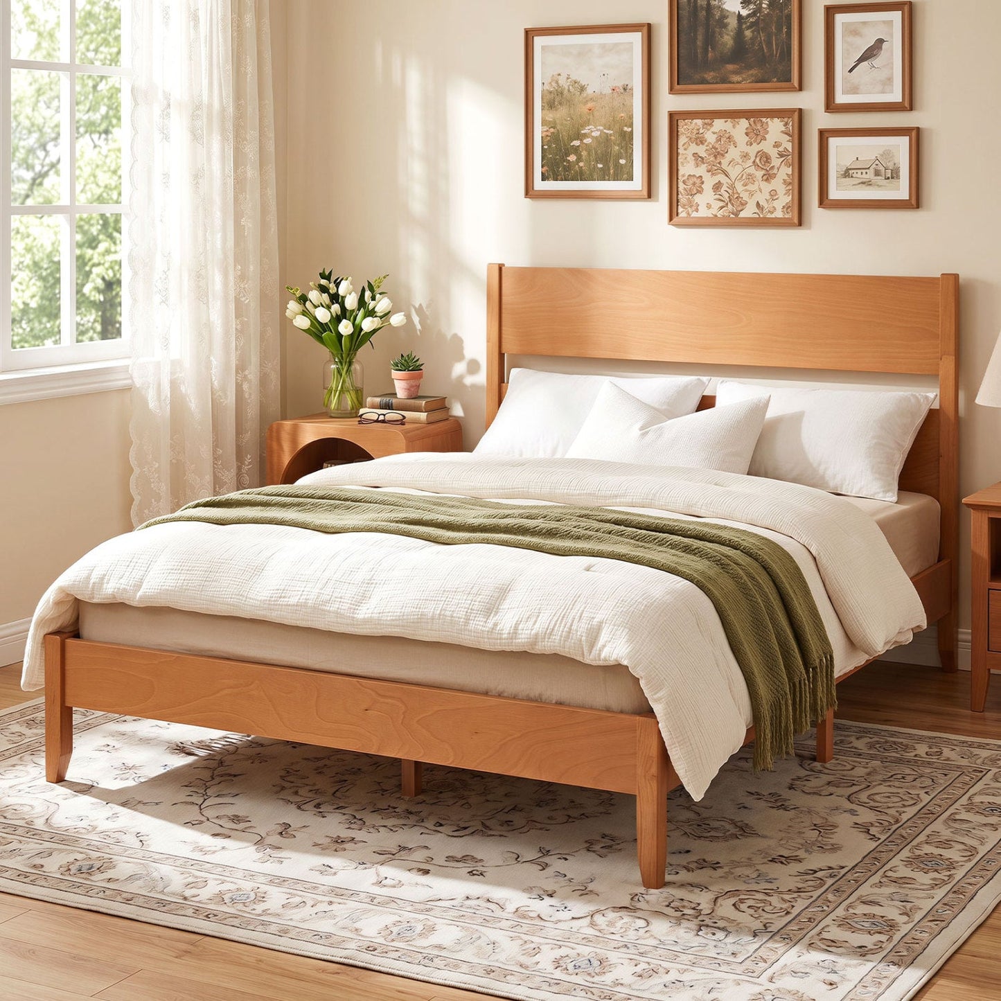Queen bed frame with headboard, light oak finish, solid wood legs by DirectDeals on Tampa Home & Garden Store