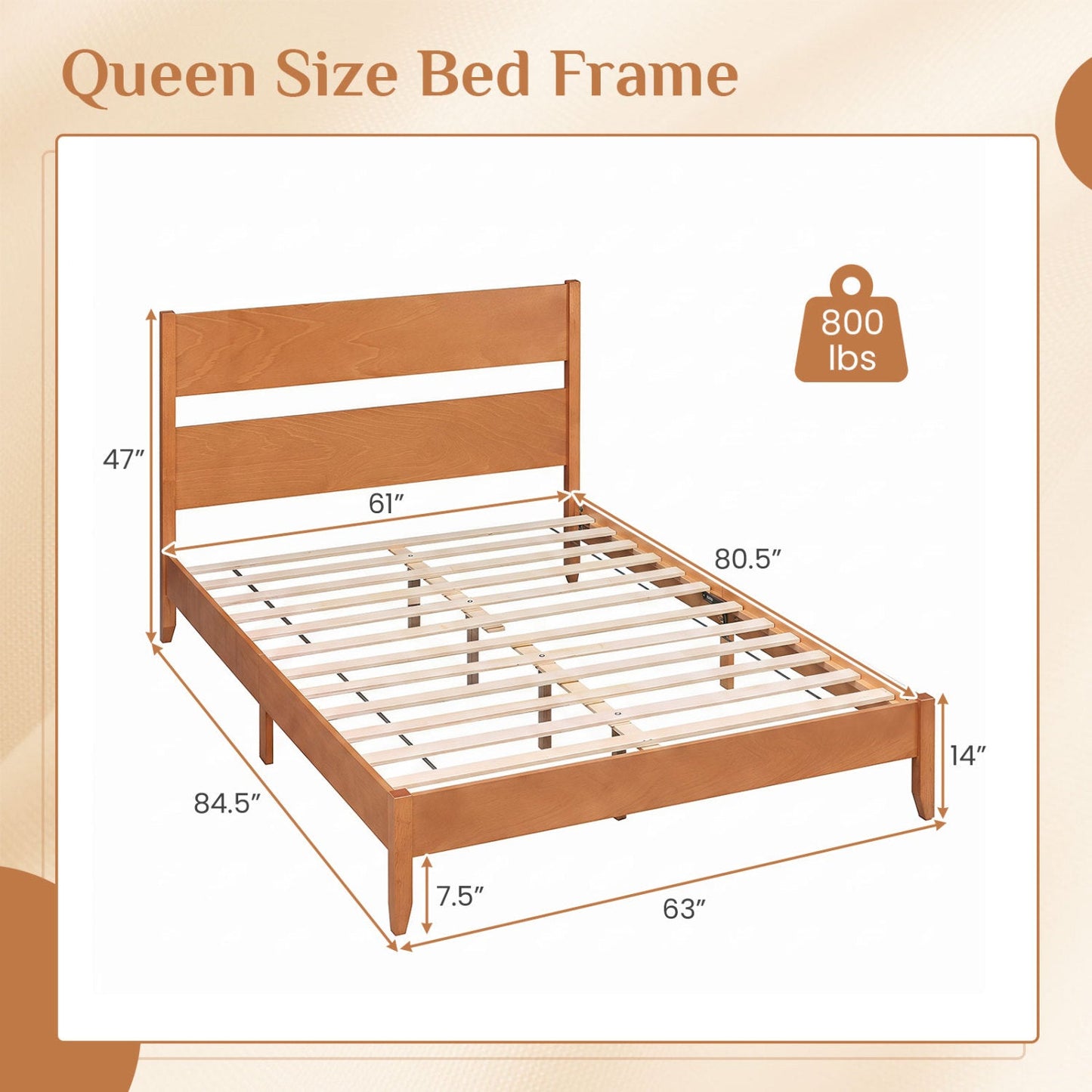 Queen bed frame with headboard and solid wood legs in honey oak finish by DirectDeals on Tampa Home & Garden Store