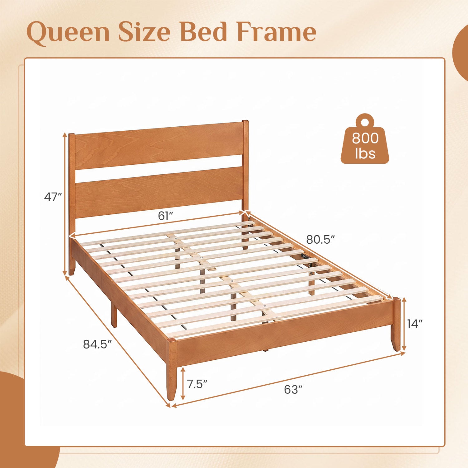Queen bed frame with headboard and solid wood legs in honey oak finish by DirectDeals on Tampa Home & Garden Store