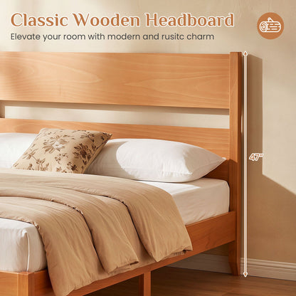 Queen bed frame with headboard and solid wood legs in natural wood finish DirectDeals on Tampa Home & Garden Store