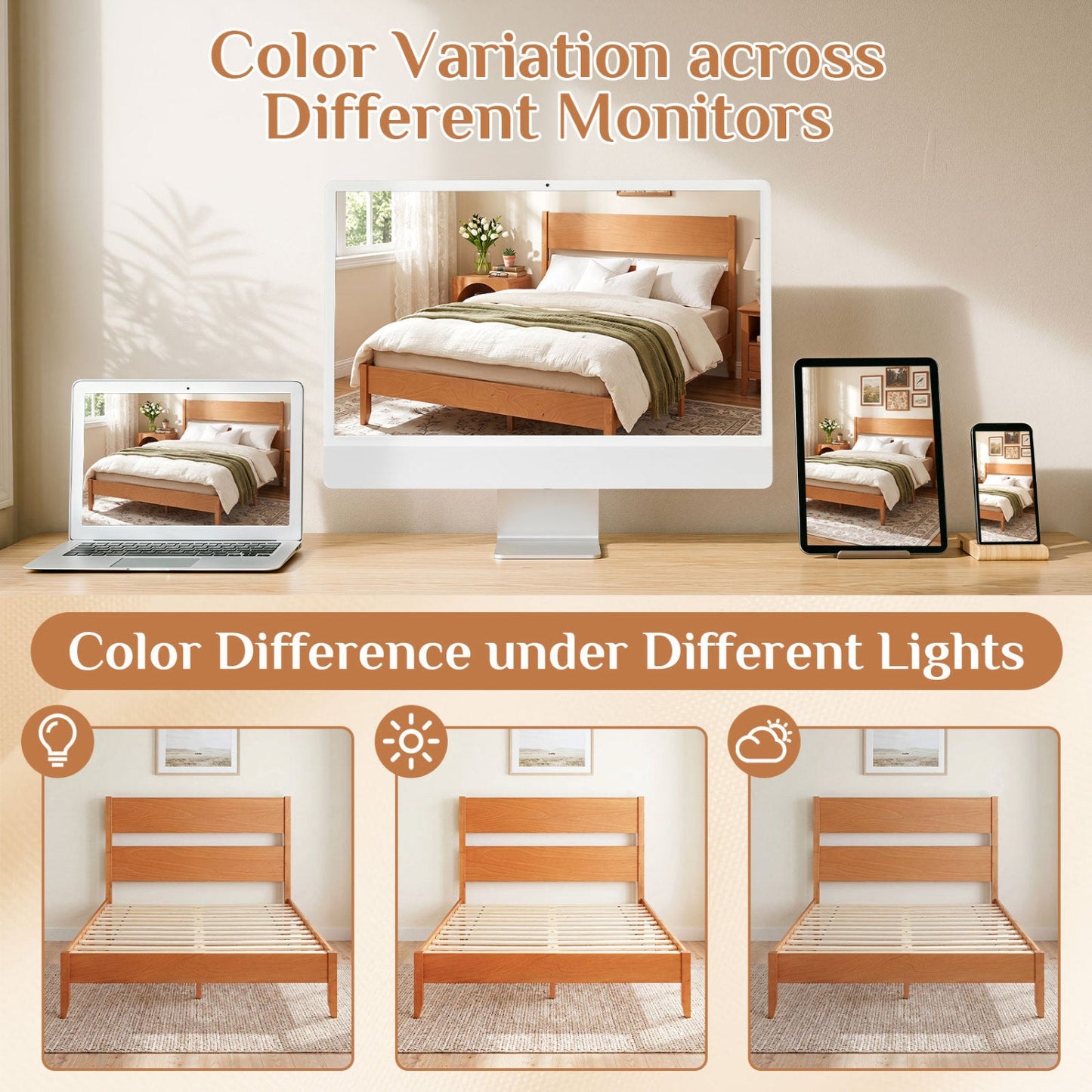 Queen Bed Frame with Headboard and Solid Wood Legs in oak finish by DirectDeals on Tampa Home & Garden Store