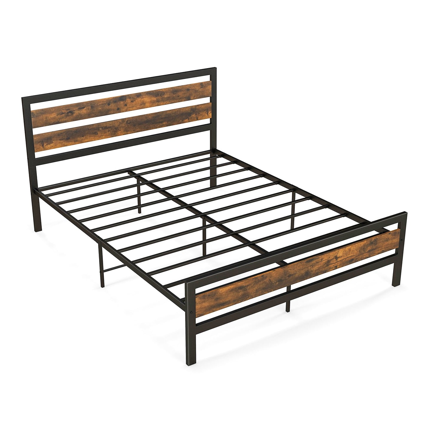 Estructura de cama industrial Full/Queen con cabecera y pie de cama rústicos - Tamaño Queen