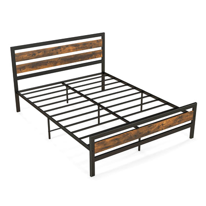 Estructura de cama industrial Full/Queen con cabecera y pie de cama rústicos - Tamaño Queen