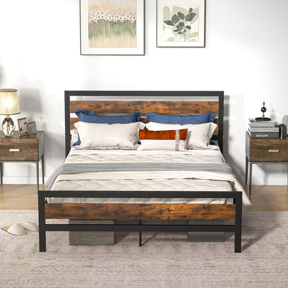 Estructura de cama industrial Full/Queen con cabecera y pie de cama rústicos - Tamaño Queen