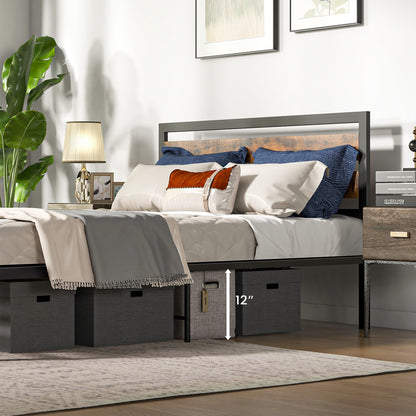 Estructura de cama industrial Full/Queen con cabecera y pie de cama rústicos - Tamaño Queen